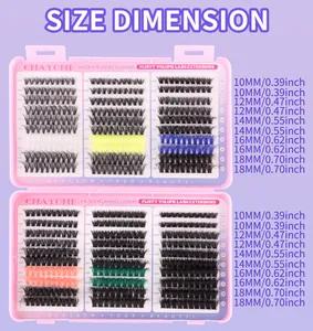 Tabella taglie ciglia finte con lunghezze da 10mm a 18mm e specifiche di densità