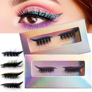 Ψεύτικες Βλεφαρίδες με Glitter Eyeliner Ενσωματωμένο Αυτοκόλλητο Επαναχρησιμοποιήσιμο Πυκνό Με Φτερά Για Γυναίκες Πάρτι Σκηνή Μακιγιάζ