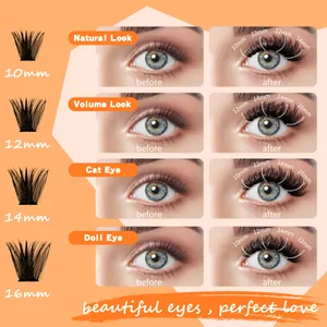 Extensiones de pestañas DIY naturales y de volumen en 10-16 mm para un look profesional de gato