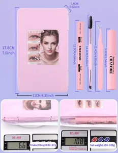 Kit extension ciglia fai-da-te con colla, pinzette e scovolino in scatola rosa