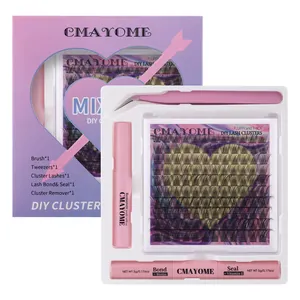 DIY eyelash extension kit with 120 clusters, bond and seal glue, pink tweezers and remover