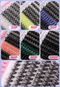 Dettaglio macro di ciglia colorate a ciuffetti con densità da 30P a 100P