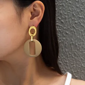 Boucles d'Oreilles Pendantes Géométriques Acier Inoxydable Acrylique Or Argent Martelé Rond Ajouré Drop Femme Bijoux
