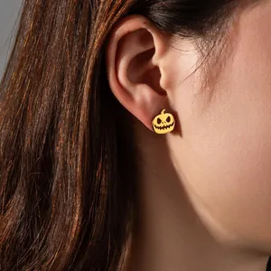 Pendientes De Botón Con Cara De Calabaza Hueca Acero Inoxidable 304 Halloween Jack-O'-Lantern Joyas Divertidas Mujeres Niñas