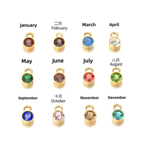 Sélection de 12 pendentifs pierres de naissance colorées avec bases en acier doré