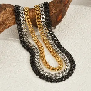 Stainless Steel Cuban Link Chain Necklace For Men Women Hip Hop Minimalist Gold Silver Black Plated Neck Chain Unisex Jewelry Gift