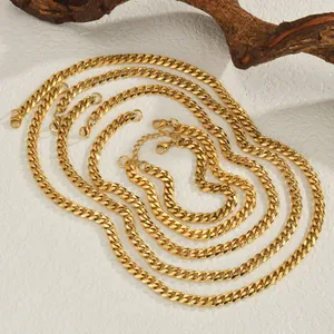Polished gold plated stainless steel Cuban link chains in various lengths for men and women