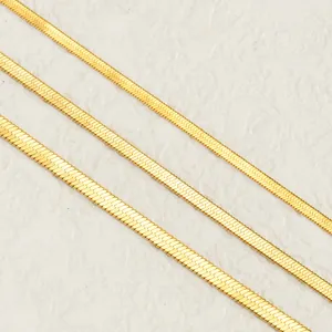 Three tiered 18K gold plated stainless steel herringbone chains in varied widths