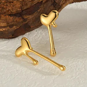 Polished 18K gold plated stainless steel heart earrings with unique lava drip design