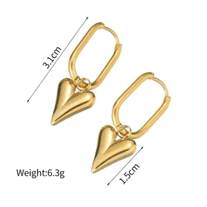 Gold 14K plated heart earrings in stainless steel with 3.1cm length dimensions