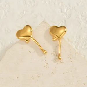 18K gold plated stainless steel heart earrings with unique liquid lava melting design