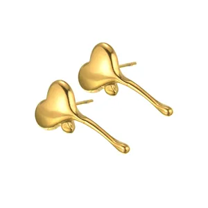 18K gold plated stainless steel heart stud earrings with stylish lava fluid drop design