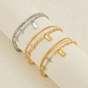 Women's Fashion Layered Stainless Steel Bracelet Gold Silver Plated Star Moon Heart Butterfly Charm Link Chain Jewelry Bracelet Gift