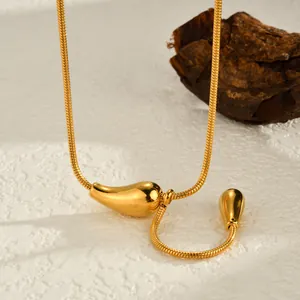 18K gold plated stainless steel snake chain necklace with chunky teardrop pendant