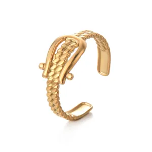 French vintage style 14K gold plated stainless steel twisted open ring for women