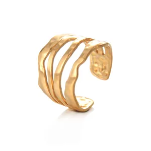 French vintage wide layered wavy bangle in 14K gold plated stainless steel