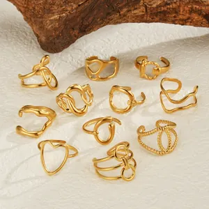 Edelstahl 14K Vergoldet Flüssig Unregelmäßige Offene Ringe Geometrische Twist Herz Minimalistischer Schmuck Für Damen