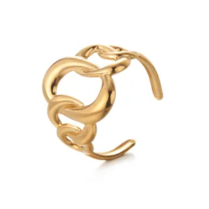 Minimalistischer, 14K vergoldeter Edelstahlring mit mehrschichtigem fluidem Design