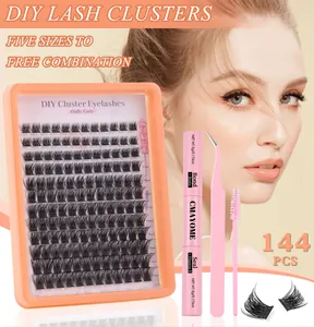 Kit d'extensions de cils DIY de 144 pièces avec colle, scellant et applicateur professionnel