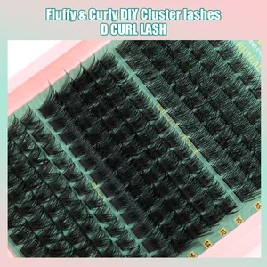 Detail of DIY D curl cluster lashes in mixed lengths from 10mm to 16mm in pink box
