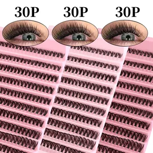 Extension ciglia finte 30D DIY in ciuffi con densità naturale su vassoi rosa e effetto