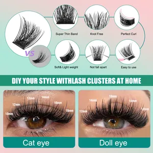 DIY individual lash clusters with thin bands in sizes 10-18mm for cat and doll eye styles