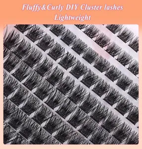 Vue détaillée des faux cils individuels DIY légers, volumineux et recourbés en rangs