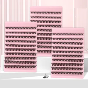 Tre confezioni di extension ciglia 30D-100D DIY su espositore rosa con volume naturale