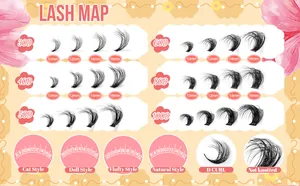 Wimpern-Größentabelle mit 30D-100D Dichte und 10-16mm Längen für D-Curl Extensions