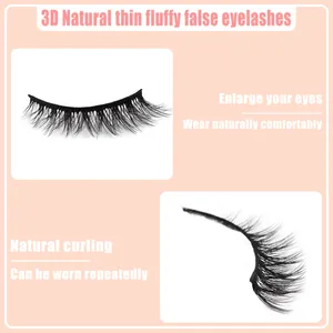 Macro detail of voluminous 3D faux mink eyelashes with natural curl and multi-layered fiber