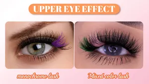 Detail of colorful individual lashes showing purple monochrome and mixed color lash designs