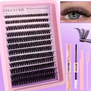 DIY eyelash extension kit with 10-18mm cluster lashes, bond and seal, tweezer, and brush