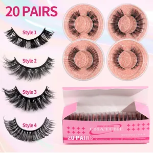 Detail of 20 pairs 3D false eyelashes in four styles with pink glitter storage box