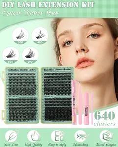 640 clusters DIY eyelash extension kit with 30D-60D density and mixed lengths of 10-16mm