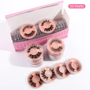 Set dettagliato di 20 paia di ciglia finte 3D in custodie rotonde con glitter rosa