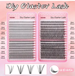 Macro detail of D curl cluster lashes showing mixed lengths from 10mm to 16mm