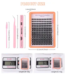Dimensions détaillées et mesure du poids du kit de faux cils individuels avec accessoires
