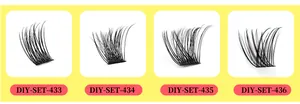 Détail de quatre styles de faux cils en grappes avec bandes ultra-fines et segments DIY