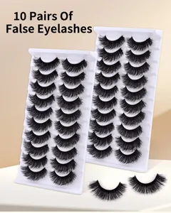 Macro view of 10 pairs of 3D fluffy false eyelashes in natural dense black style