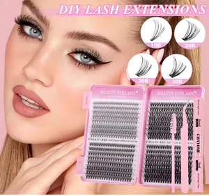 Kit d'extension de cils DIY avec cils en grappe, adhésif, scellant et pince