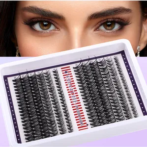 Detail of 240 clusters DIY eyelash extension set with 8-18mm length variety and eye look
