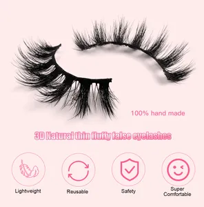 Macro detail of 3D handmade false eyelashes showing natural fluffy crisscross texture