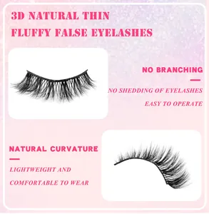 Gros plan de faux cils 3D naturels avec des fibres synthétiques volumineuses et légères