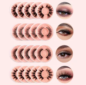 Dettaglio di 4 stili di ciglia finte 3D naturali e folte in scatole con glitter rosa