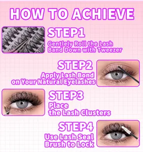 Step-by-step tutorial for applying DIY individual lash clusters with tweezers and bond