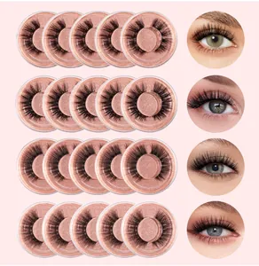 Vue détaillée de 20 paires de faux cils longs et épais en boîtes rondes or rose