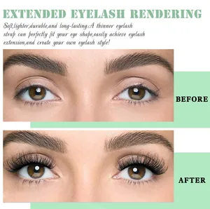 Macro comparison showing before and after effect of thin strap cluster eyelash extension