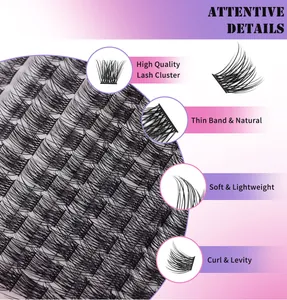 Detailed view of individual lash clusters with thin bands for a natural volume lash look