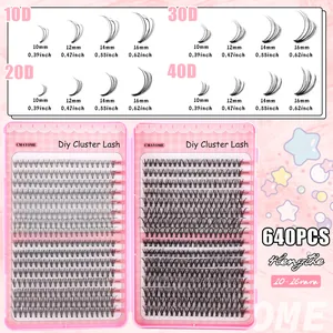 Detail view of 640pcs DIY individual lash clusters set in 10-16mm length and mixed density