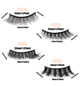 Detailed size chart showing different lengths of dense 3D synthetic fiber false eyelashes